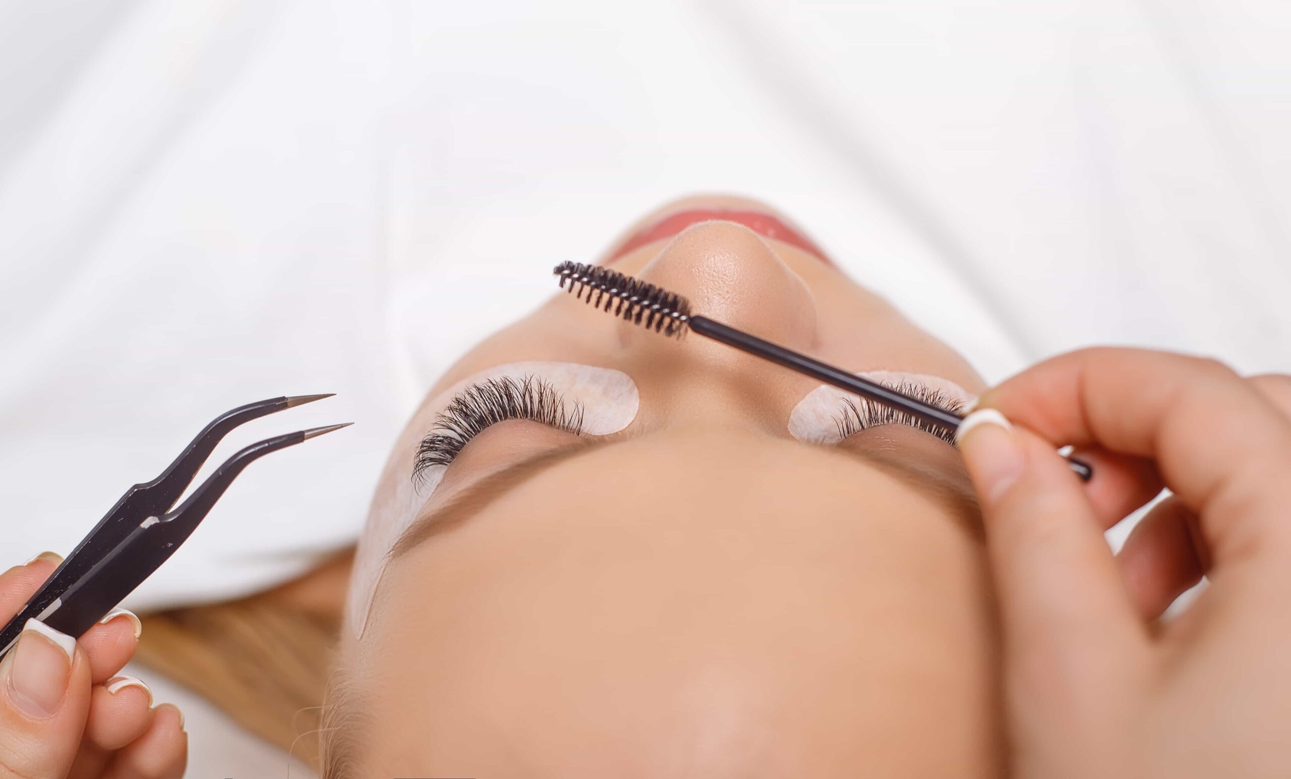 eyelash extension procedure woman eye